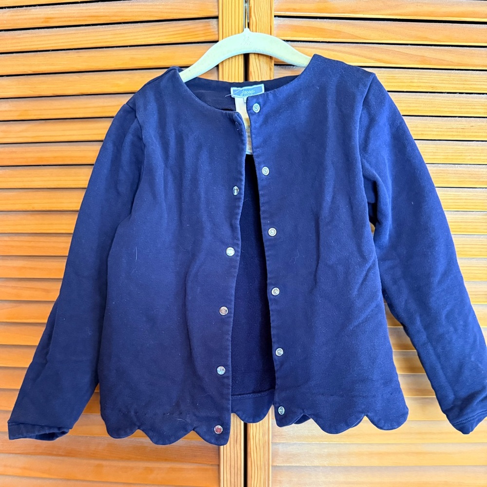 Jacadi Girls Navy Scalloped-Edge jersey Fleece Cardigan